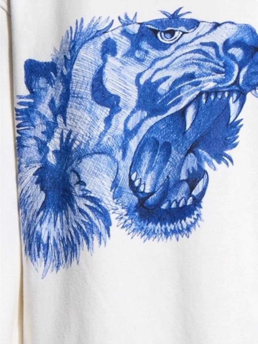 Gucci White Crewneck Sweater with Blue Tiger Head